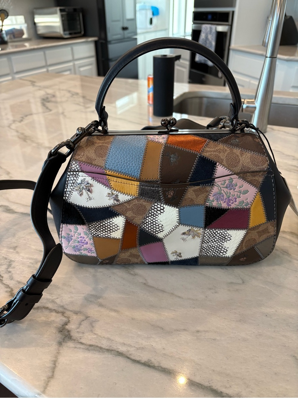 Coach Multicolor Patchwork Satchel - Brown, Black, Blue, Yellow, Pink - Picture 4 of 11